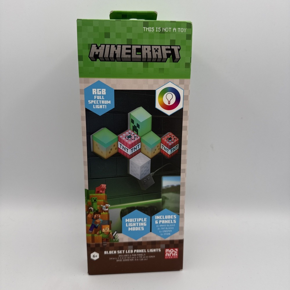 Minecraft MOB and Blocks LED RGB Panel Set of 6 Novelty Wall Lights - Open Box